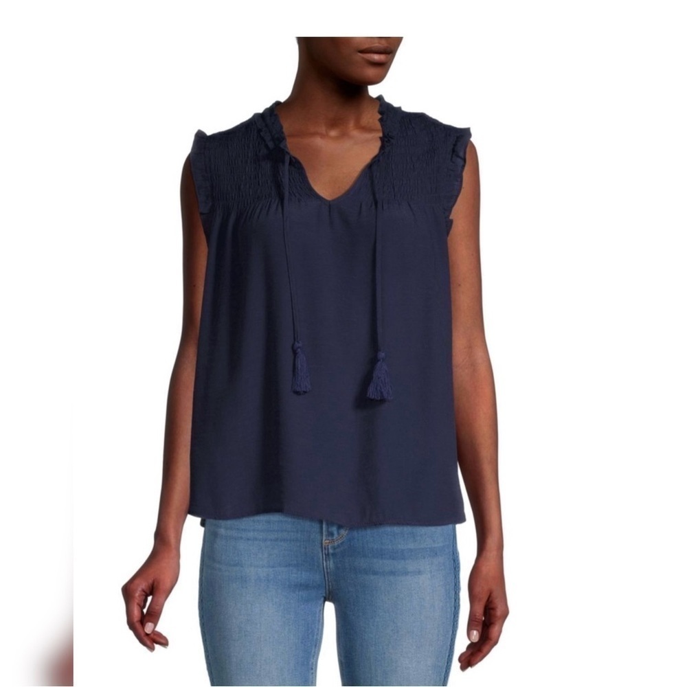 Nanette Lepore Smocked Yoke Sleeveless Top in Navy